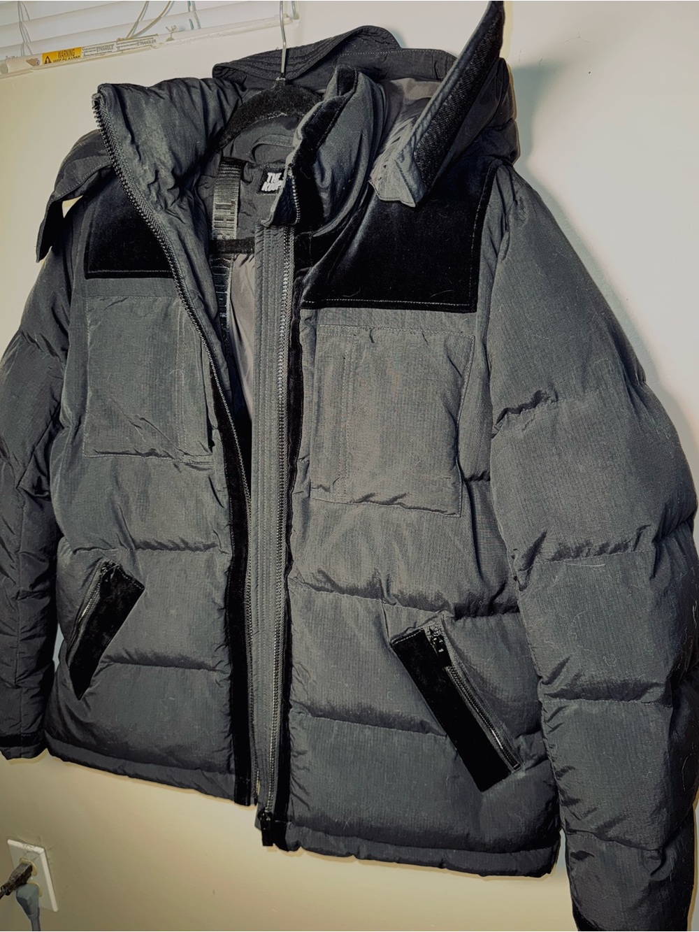 The Kooples Black Quilted Puffer Jacket with Velvet Trim